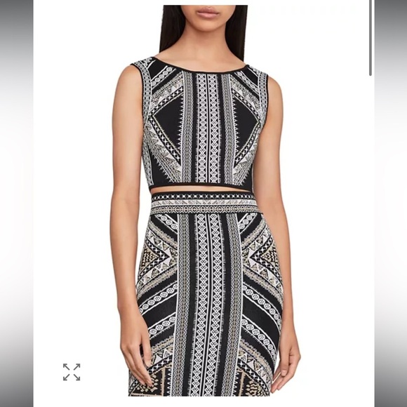 BCBGMaxAzria Black and White Geometric Midi Skirt & Crop Top Set - NWOT - large - Picture 1 of 7